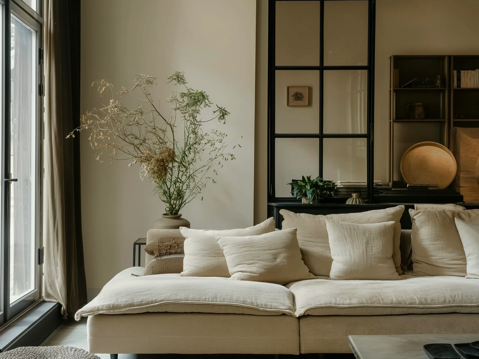 A quiet interior with art, light, and carefully placed objects.