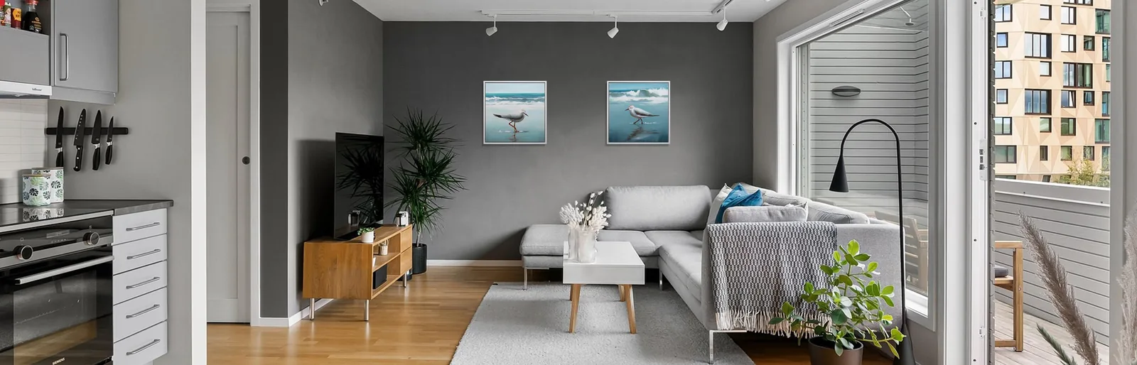 Coastal bird limited editions displayed in a calm living room.