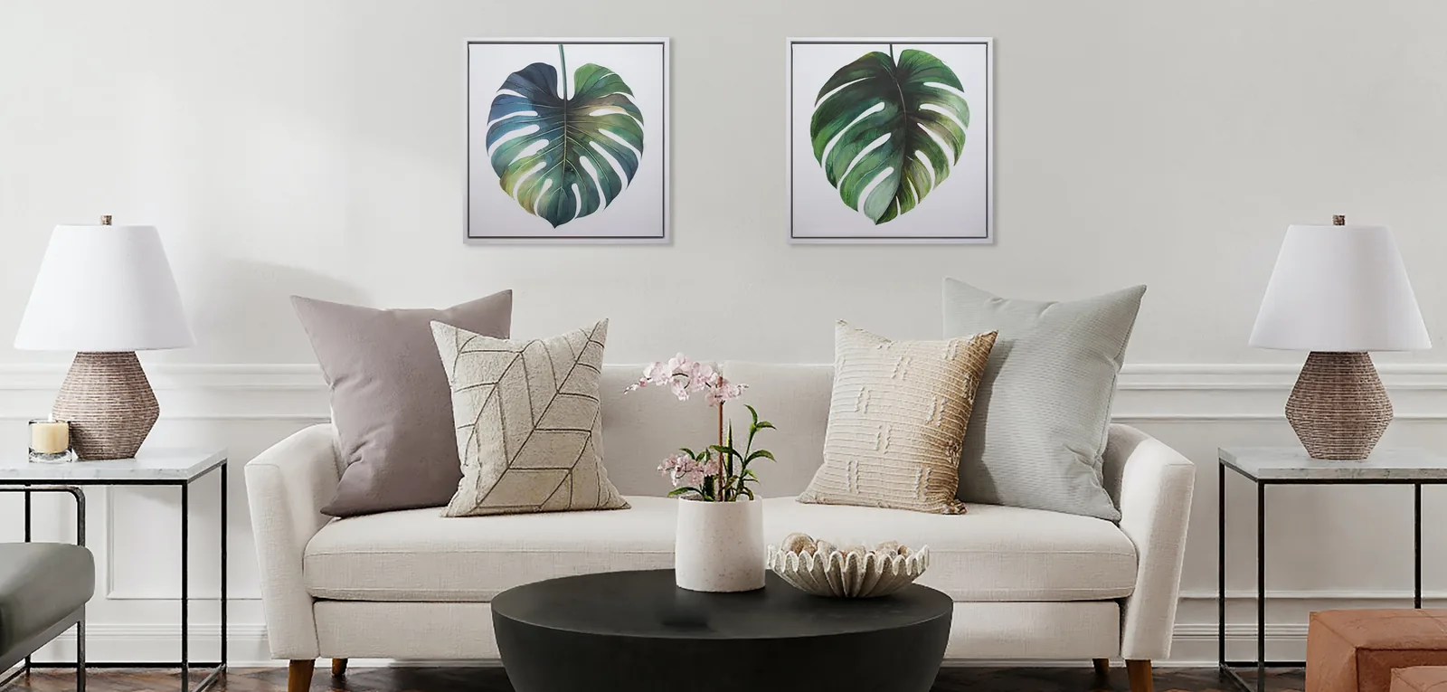 Numbered art editions for collectors displayed in a calm refined living room.
