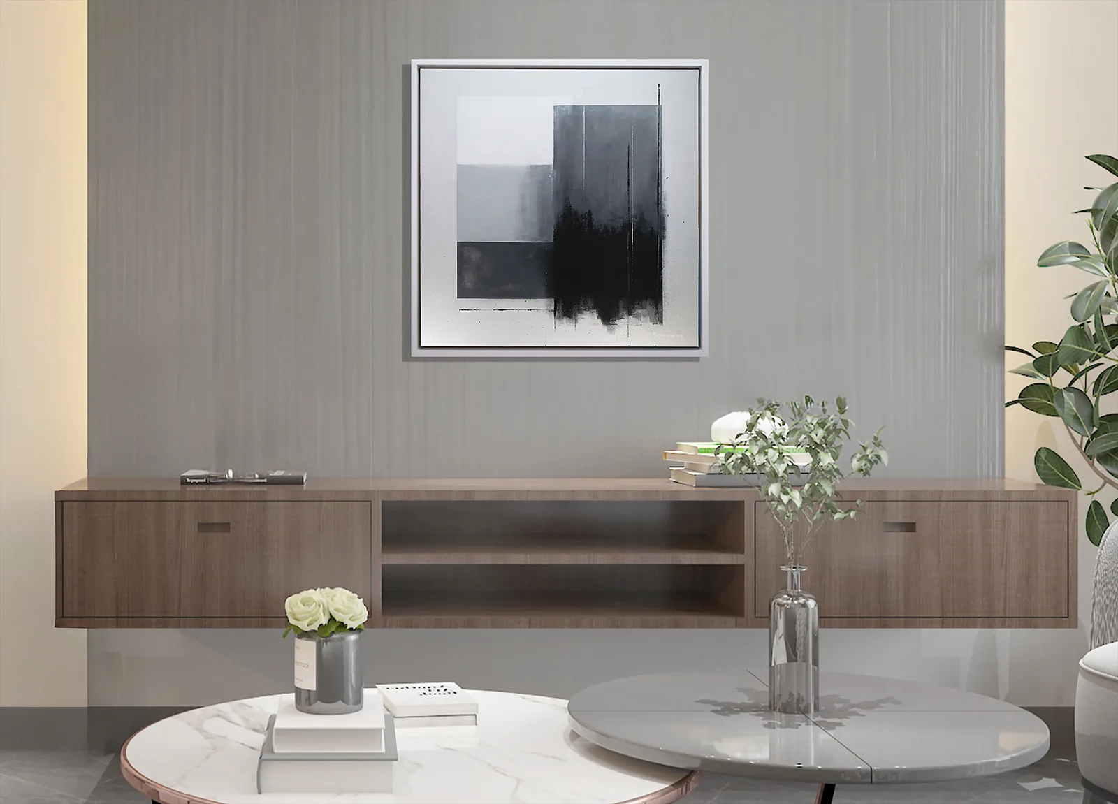 Echoes of Balance monochrome artwork in a refined interior.
