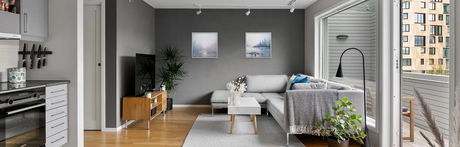 Original artworks displayed in a quiet refined living room.