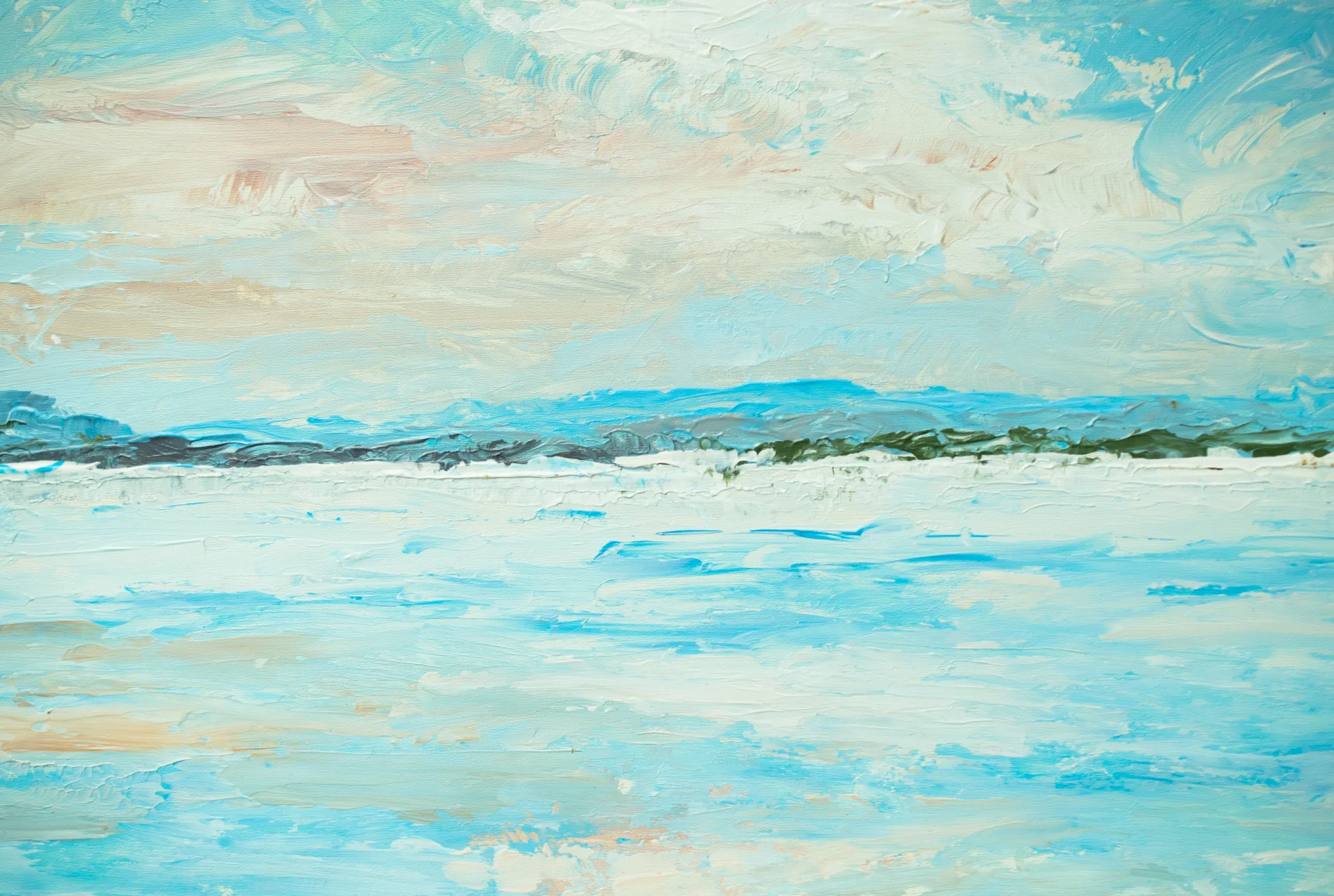 A painting in progress on canvas, with visible drawing, texture, and studio tools.