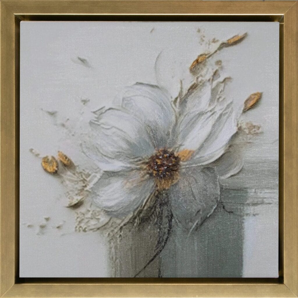 Golden Whisper Blossom limited edition floral artwork 12x12 in gold frame by Bonum Art Gallery