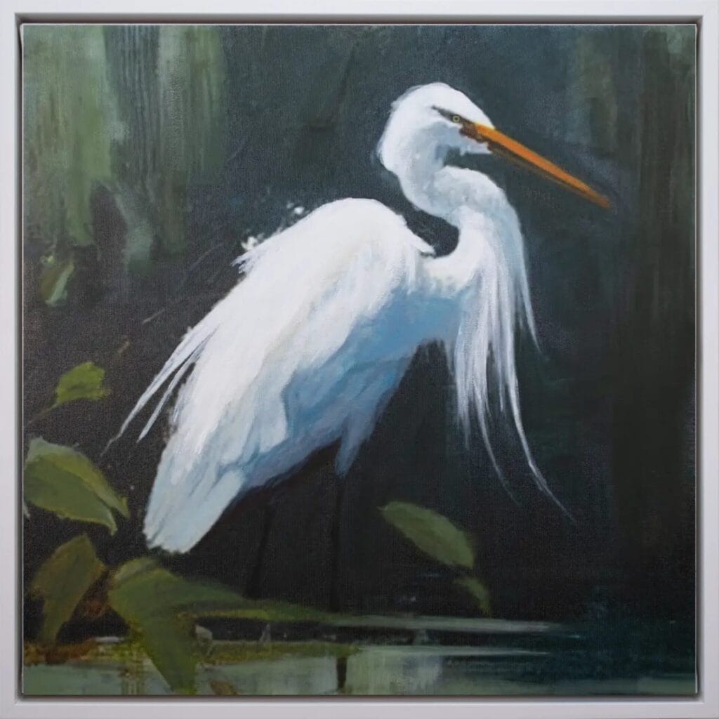 Silent Watch limited edition bird artwork 20x20 in white frame by Bonum Art Gallery