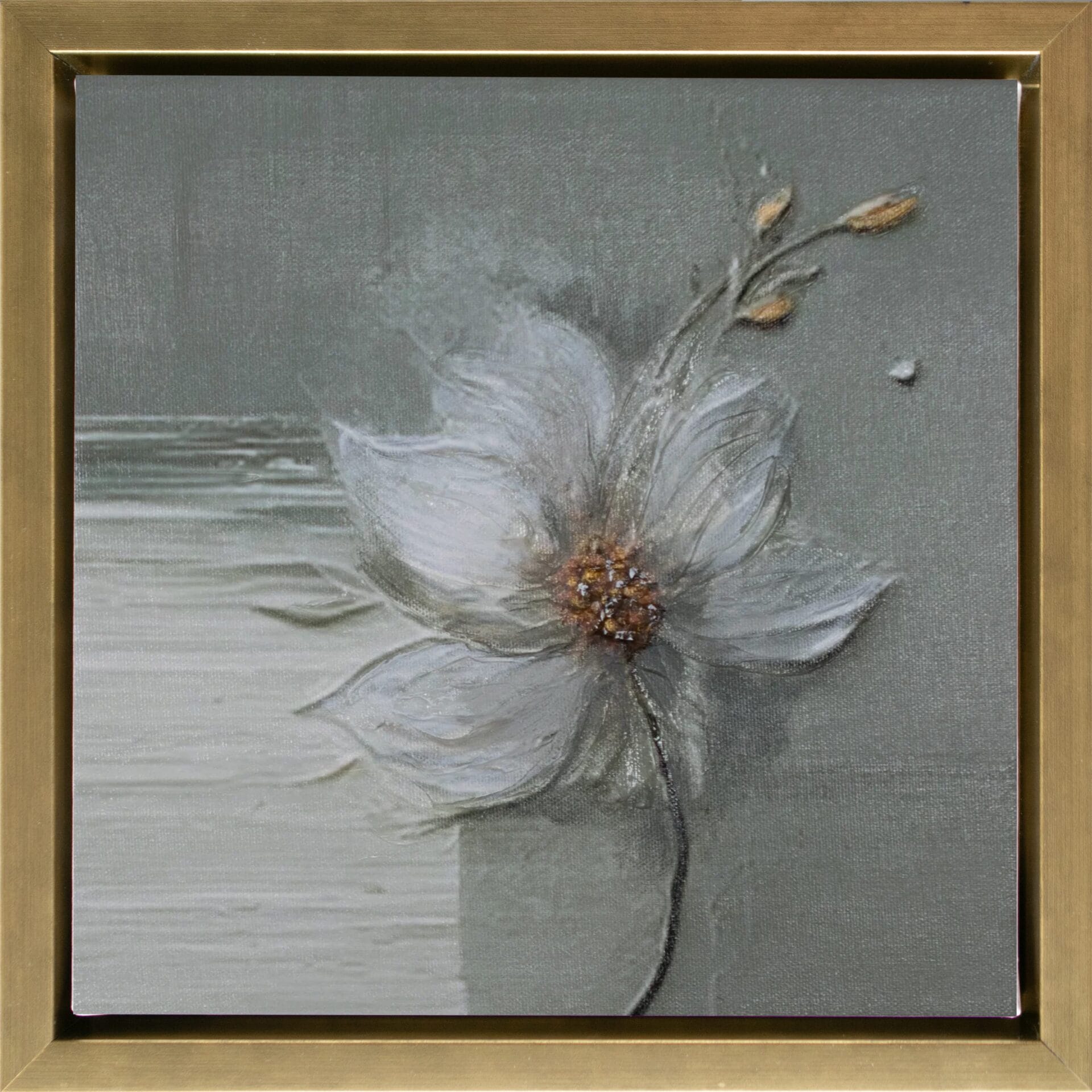 Whispered Petals limited edition floral artwork 12x12 in gold frame by Bonum Art Gallery